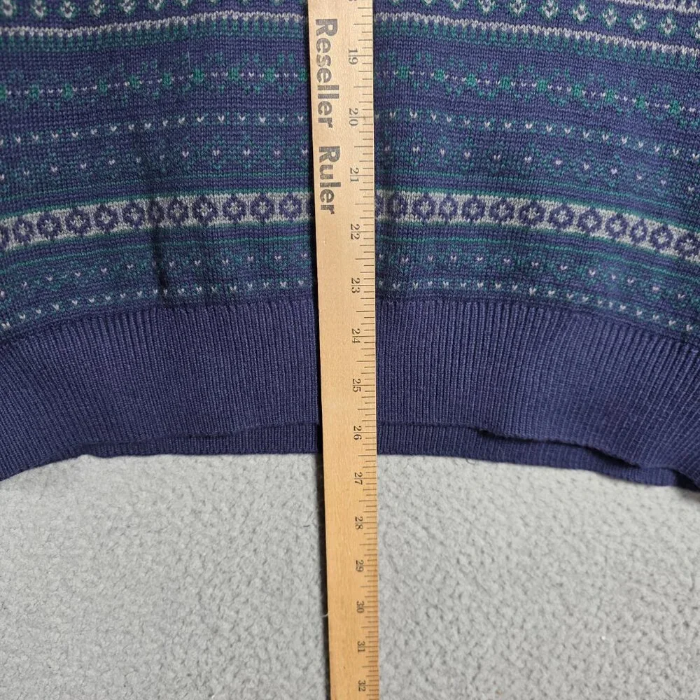 Izod Sweater Mens Size XL Navy Green Cable Knit‎ Fairisle Hoodie Classic Chunky